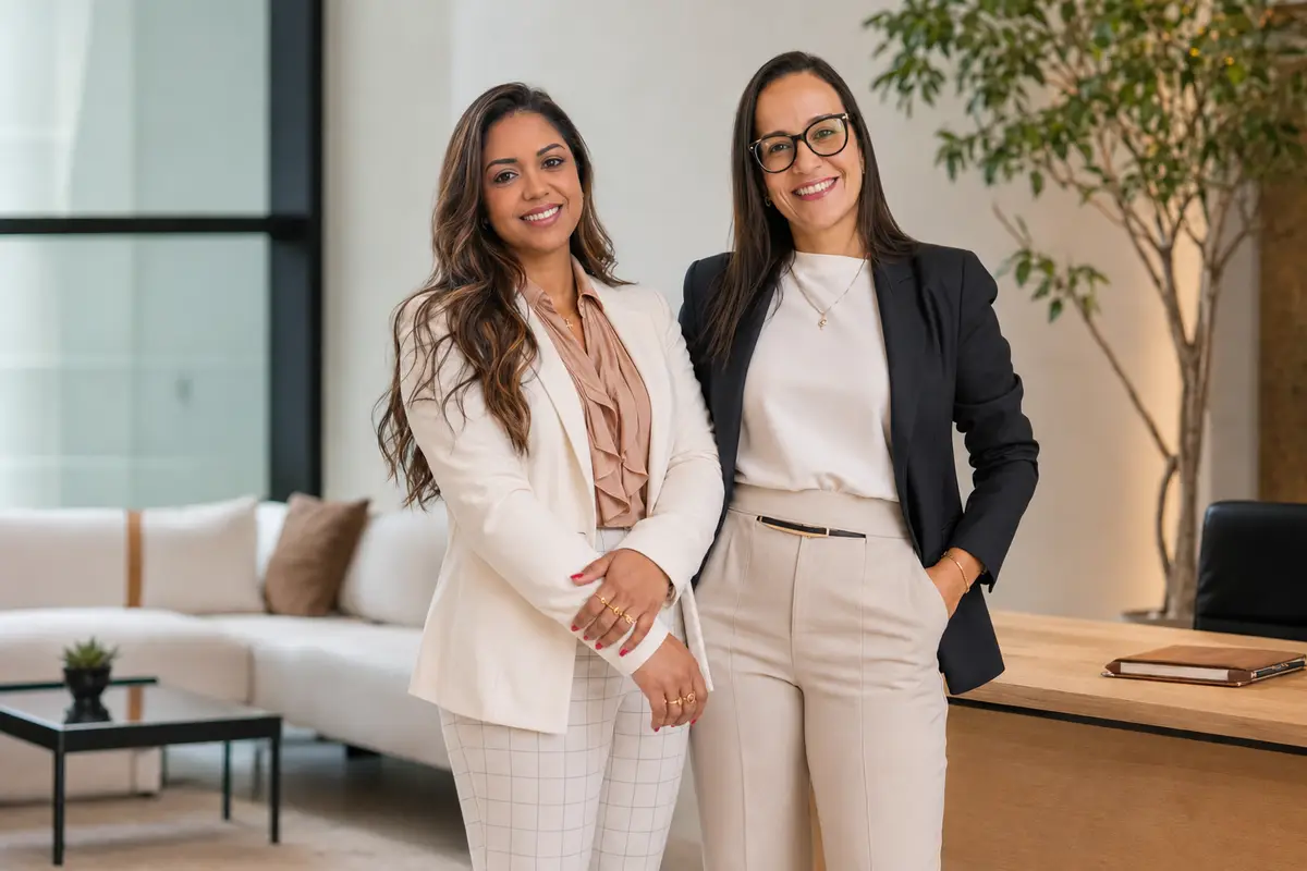 Dra. Lilia Miranda e Dra. Michelle Mendes lado a lado no escritório Mendes Miranda Advogadas